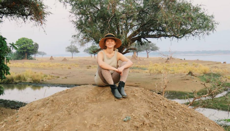 Our travel expert Janine wearing the perfect safari outfit, including comfortable hiking shoes